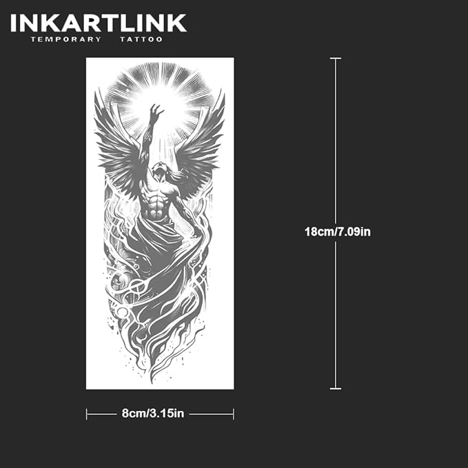 INKARTLINK Tattoo Tech, 2 Sheets Medium Semi Permanent Tattoo, Adult Art Design Temporary Tattoos, Lasts 1-2 Weeks, Waterproof, Realistic Look, No Reflection (angel)