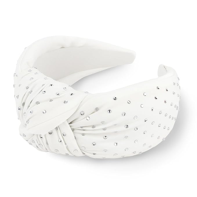 YISSION White Rhinestone Knotted Headband for Women, Sparkly Crystal Embellished Hair Hoop, Elegant Wide Top Knot Hair Accessory for Party, Wedding, Daily Styling