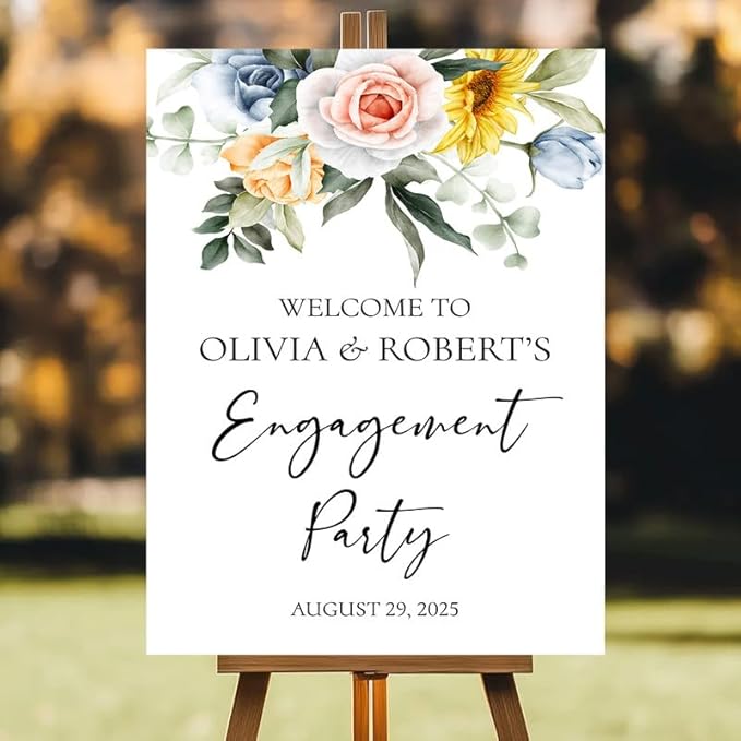 Personalized Engagement Party Welcome Sign, Custom Name & Date for Bridal Shower, Engagement Celebrations Decorations, We're Engaged, Elegant Wedding Decor Sign for Indoor, Outdoor #5