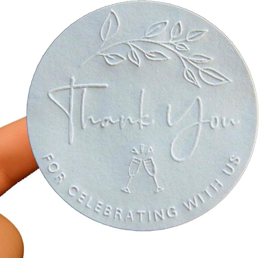 100 x Thank You for Celebrating with Us Stickers – Embossed Gold Wedding Favor Labels for Boxes, Gifts, and Bridal Showers – Elegant Thank You Tags – 1.6 Inch