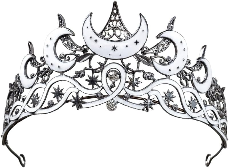 Gothic Black Moon Star Tiara Crown for Women Girls, Retro Celestial Witch Headpiece with Crescent Moon and Stars, Costume Cosplay Halloween Party Prom Wedding Birthday Accessories