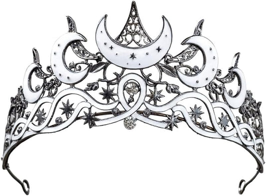 Gothic Black Moon Star Tiara Crown for Women Girls, Retro Celestial Witch Headpiece with Crescent Moon and Stars, Costume Cosplay Halloween Party Prom Wedding Birthday Accessories