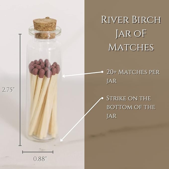 River Birch Decorative Matches in a Bottle with Striker - Cute & Colored Matches - 3 Bottles, Mocha Tip, 60 Matches