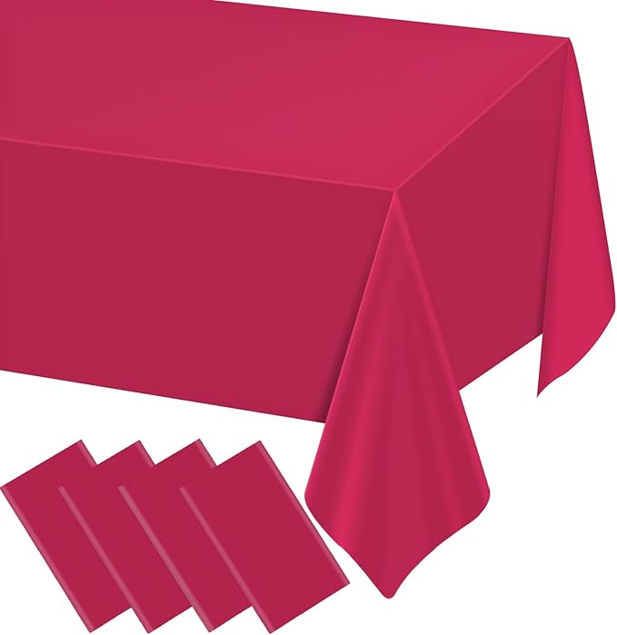 WNINK 4 Pack Bright Red Plastic Tablecloth Disposable Table Covers 54" x 108" Table Cloths for Bridal Shower Engagement Wedding Birthday Picnic Parties