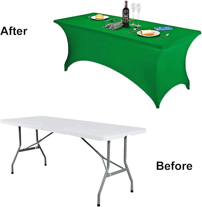 FORLIFE 4Pack Spandex Table Covers，Fitted Tablecloth for Rectangular Tables, Stretch Patio Table Covers, Universal Spandex Table Cover for Wedding, Banquet, Party (8ft, Emerald)