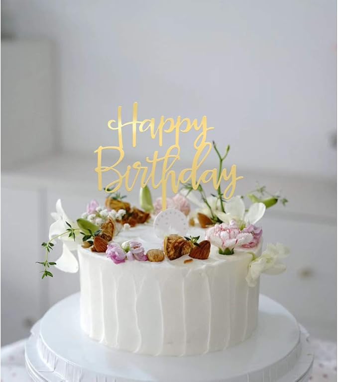 Happy Birthday Cake Topper, Mirrored Gold Acrylic Versatile Cake Topper for Birthday Party Decoration Ideas, Perfect Keepsake for your family and friends