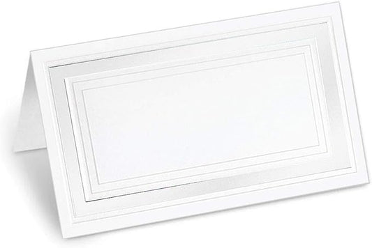 PaperDirect White Cover Stock Place Cards with White Foil Border, 100-Pack