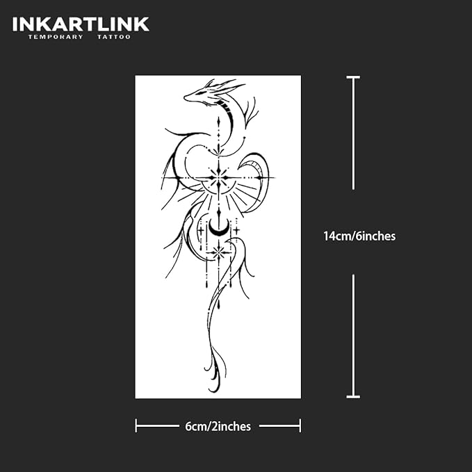 INKARTLINK Tattoo Tech, 2 Sheets Medium Semi Permanent Tattoo, Adult Art Design Temporary Tattoos, Lasts 1-2 Weeks, Waterproof, Realistic Look, No Adhesive, No Reflection (Elf Dragon Design)