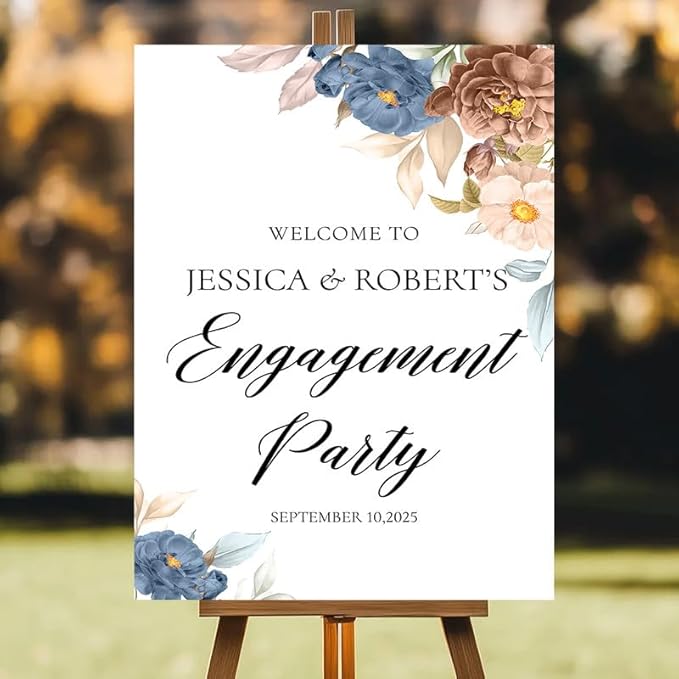 Personalized Engagement Party Welcome Sign, Custom Name & Date for Bridal Shower, Engagement Celebrations Decorations, We're Engaged, Elegant Wedding Decor Sign for Indoor, Outdoor #3