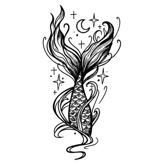 INKARTLINK Tattoo Tech, 2 Sheets Large Semi Permanent Tattoo, Adult Art Design Temporary Tattoos, Lasts 1-2 Weeks, Waterproof, Realistic Look, No Adhesive, No Reflection (Mermaid Tail Design)