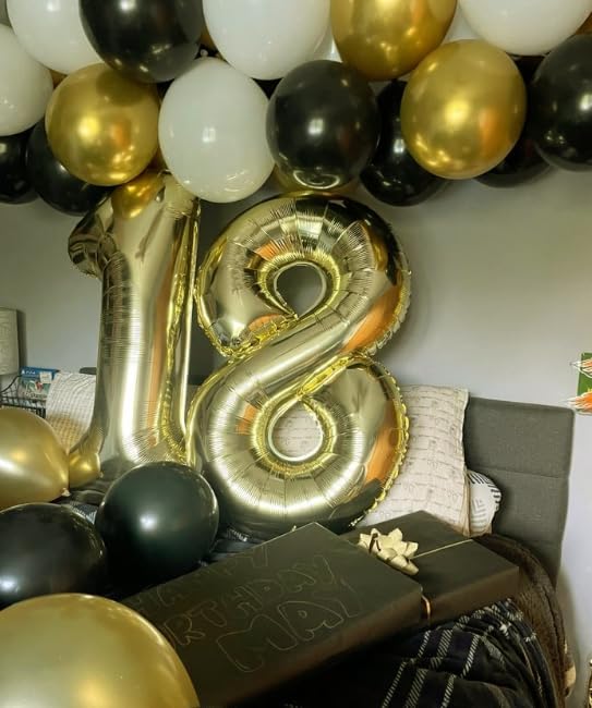 Light Gold Foil Number 8 Balloon 40 Inch, Helium Mylar Eight Number 8 18 28 38 48 58 80 88 Birthday Balloons, 8th Champagne Gold Women Men Wedding Anniversary, Graduations Party Supplies