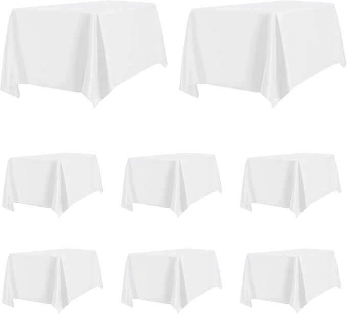 PureFit 8 Pack White Cloths 60 x 126 Inch for 6 Ft Rectangle Table - Stain and Wrinkle Resistant Linen, Polyester Covers for Dining, Wedding, Party, Banquet and Camping