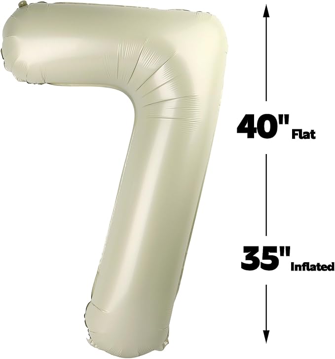 Cream White Number 7 Birthday Balloon 40 Inch, Digital Balloons for 7 17 27 70 77 Party Celebration Decorations Supplies, Mylar Foil Numbers Balloon for Seven Wedding Anniversary
