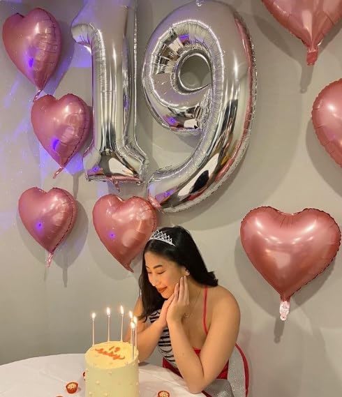 40 Inch Big Silver 19 Balloon Number, Jumbo Giant Happy 19th 19 Birthday Party Decorations, Large Mylar Foil Anniversary Birthday Party Engagement Decorations