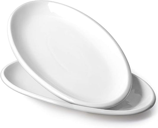 DOWAN 14" Serving Platters for Entertaining, Oval White Serving Plates, Party Serving Trays and Platters Oven Safe, Porcelain Dinner Serving Tray Serving Dishes for Meat, Set of 2