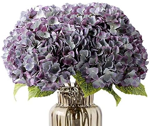 Kimura's Cabin 2Bouquets Fake Hydrangea Flowers Vintage Artificial Silk Hydrangeas Bouquets 10 Heads for Home Table Centerpieces Wedding Party Decoration (Bluish Violet, Pack of 2)
