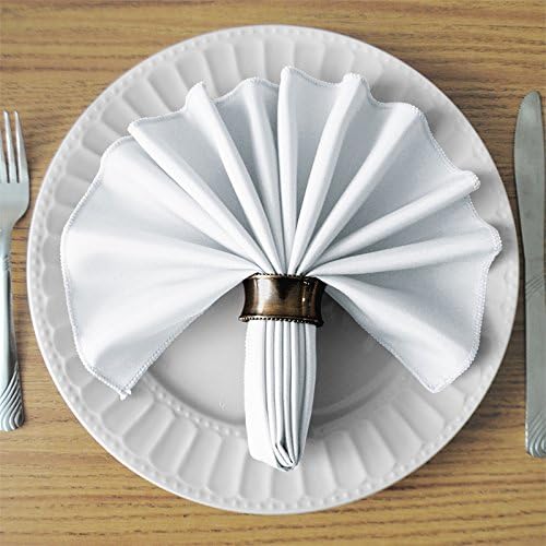 TableLinensforLess 17x17 Inch Polyester Cloth Napkins, Set of 6 (White)