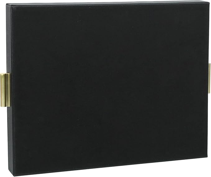 HofferRuffer Extra Large Serving Tray with Handles, Elegant Faux Leather Storage Decorative Tray for Coffee Table, Ottoman, Console Table, 20 x 16 x 2.2 inches (Black Tray+Golden Handle)