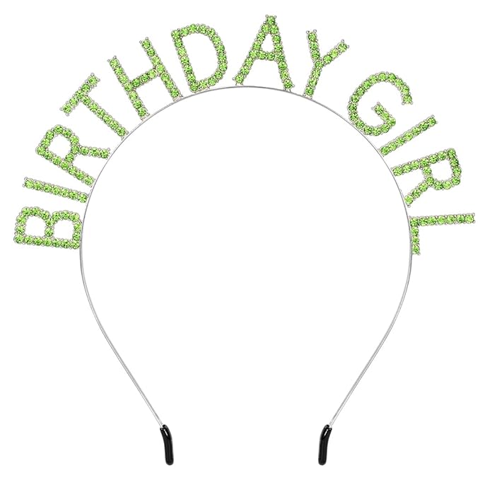 AOPRIE Happy Birthday Princess Crown Tiara, Silver Green, for Women and Girls, Rhinestone Birthday Accessories