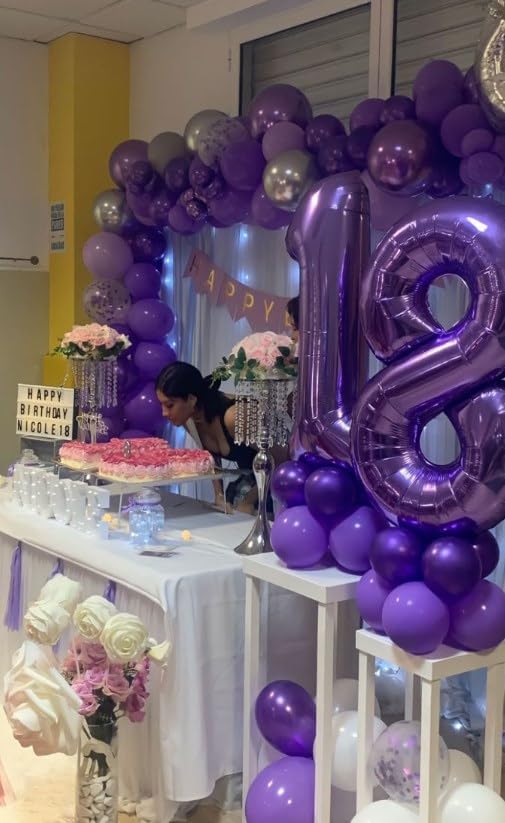 Purple Foil Number 8 Balloon 40 Inch, Helium Mylar Eight Number 8 18 28 38 48 58 80 88 Birthday Balloons, 8th Purple Women Men Wedding Anniversary, Graduations Party Supplies