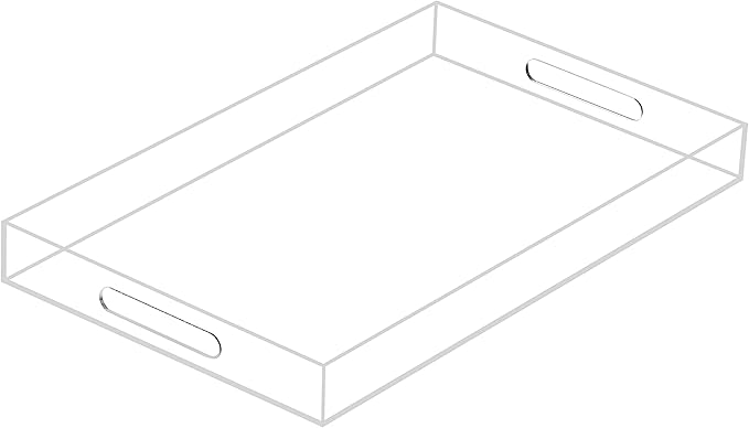 Clear Sturdy Acrylic Serving Tray with Handles 12x20x2H Inches -Spill Proof- Decorative Trays Countertop Organizer for Ottoman Coffee Table Nightstand, sidetable, Breakfast, Tea, Food