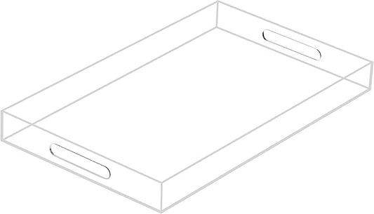 Clear Sturdy Acrylic Serving Tray with Handles 12x20x2H Inches -Spill Proof- Decorative Trays Countertop Organizer for Ottoman Coffee Table Nightstand, sidetable, Breakfast, Tea, Food