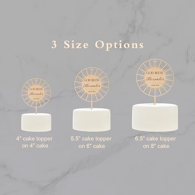 Personalized Baptism Cake Topper in Wood Custom Name & Date God Bless Cake Topper Decoration (Design 01)