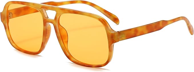 Retro Aviator Sunglasses for Women Men Trendy Classic 70s Square Green Aviator Sun Glasses Vintage Shades