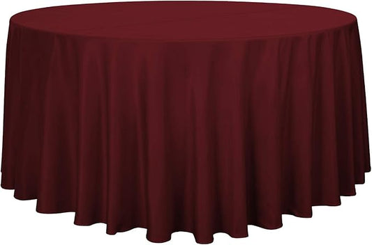sancua Round Tablecloth - 108 Inch - Water Resistant Spill Proof Washable Polyester Table Cloth Decorative Fabric Table Cover for Dining Tables, Buffet Parties and Camping, Burgundy