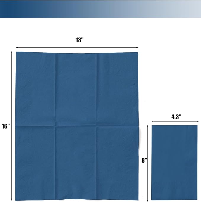 qiqee Navy Blue Paper Napkins 13 * 16inch Guest Paper Disposable Towels Napkin Paper Hand Towels for Wedding, Dinner, Birthday Party, Dessert Cocktail ＆ Kitchen Napkins（ 120 Count）