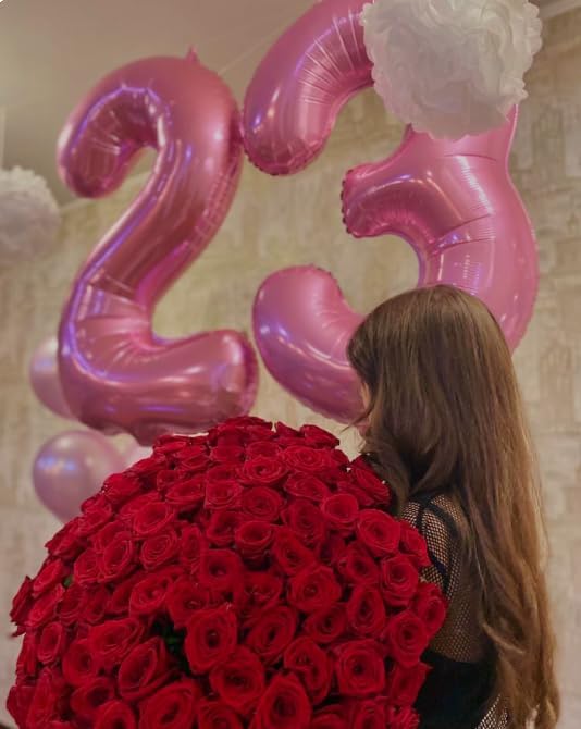 Pink Foil 8 Number Balloon 40 Inch, Helium Mylar Eight Number 8 18 28 38 48 58 80 88 Birthday Balloons, 8th Pink Women Men Wedding Anniversary, Graduations Party Supplies