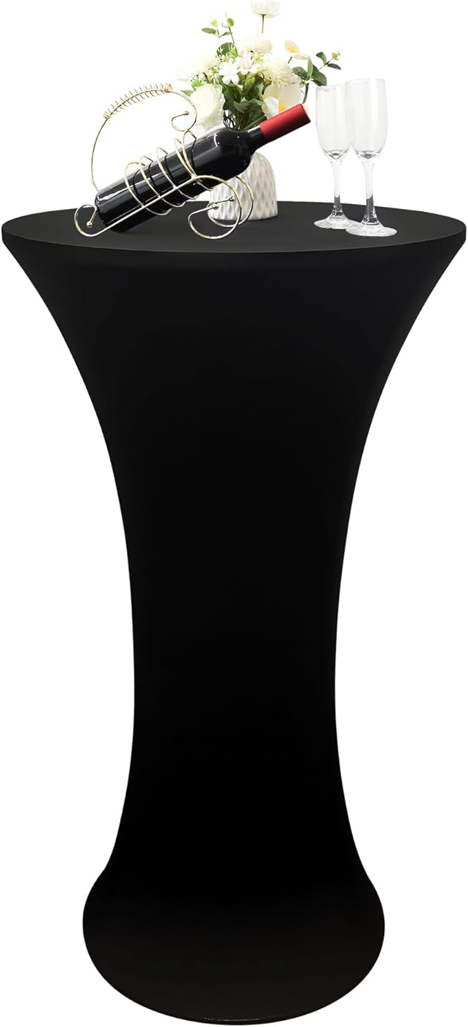 24x43 Inch Round Fitted Cocktail Table Cover Black Spandex Cocktail Table Cloth Highboy Fitted Tablecloth High Top Table Cloths for Party Pub Banquet Bistro