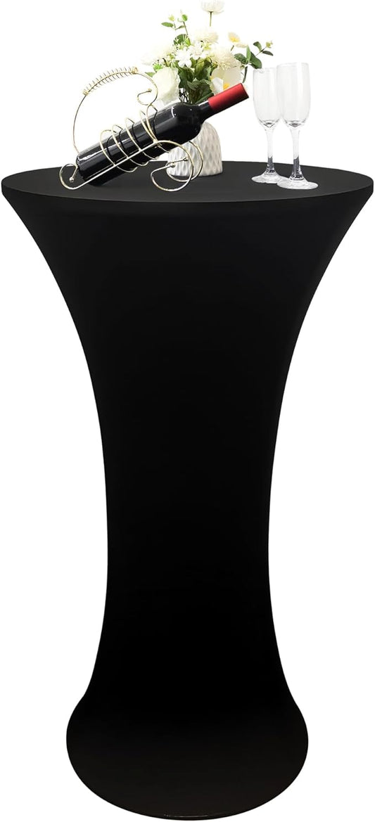 24x43 Inch Round Fitted Cocktail Table Cover Black Spandex Cocktail Table Cloth Highboy Fitted Tablecloth High Top Table Cloths for Party Pub Banquet Bistro