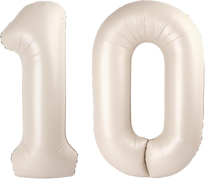 Cream White 40 Inch 10 100 Number Balloons, 10 100 Decorations for 10 100 Birthday, Foil Giant Birthday Graduations Anniversary Party Balloons