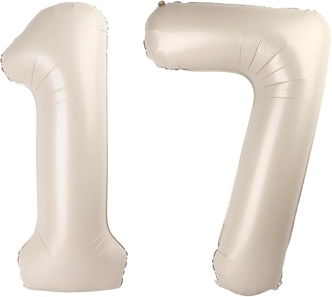 Cream White Number 17 71 Birthday Balloon 40 Inch, Digital Balloons for 17 71 Party Celebration Decorations Supplies, Mylar Foil Numbers Balloon for 17 71 Wedding Anniversary