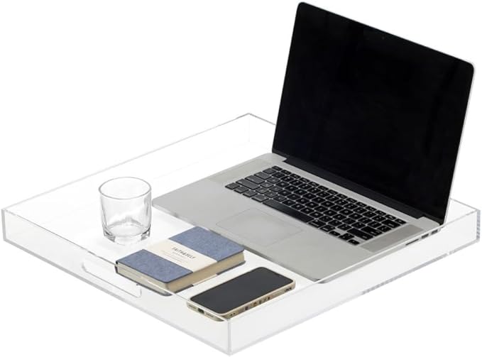 Clear Sturdy Acrylic Serving Tray with Handles-24x24Inch-Serving Coffee,Appetizer,Breakfast,Butler-Kitchen Countertop Tray-Makeup Drawer Organizer-Vanity Table,Ottoman Tray-Decorative Tray