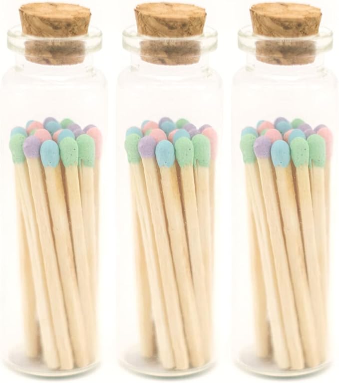 River Birch Decorative Matches in a Bottle with Striker - Cute & Colored Matches - 3 Bottles, Springtime Blend Tip, 60 Matches