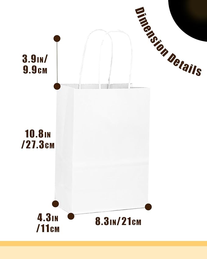 qiqee 30-Packs White Gift Bags with Handles Bulk 10.8"x8.3"x4.3" Medium Size Paper Bags Multiple Uses (Medium Size)