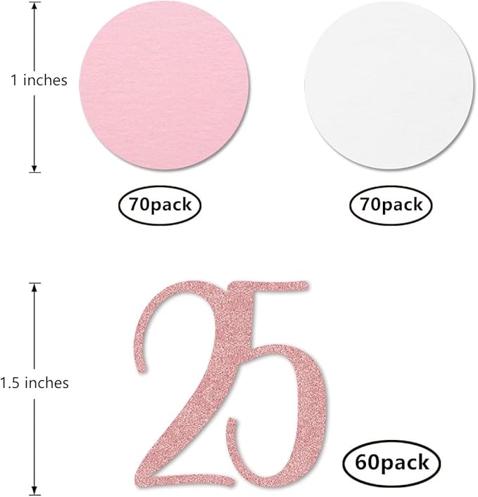 Rose Gold 25 Confetti, 25th Glitter Birthday Number Confetti, 200pcs Anniversary Party Table Decoration Supplies