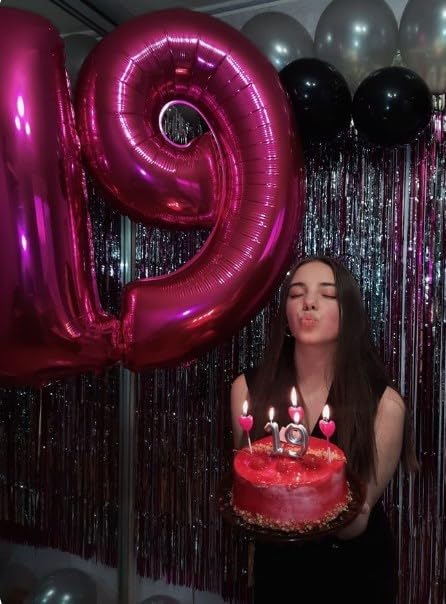 40 Inch Big Hot Pink 19 Balloon Number, Jumbo Giant Happy 19th 19 Birthday Party Decorations, Large 19 Mylar Foil Anniversary Birthday Party Engagement Decorations