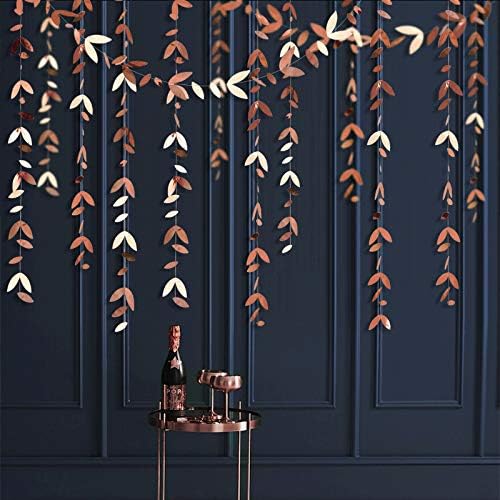 pinkblume Rose Gold Party Decorations Leaf Garland Hanging Paper Rose Gold Leaves Streamer Banner for Birthday Baby Shower Wedding Engagement Bridal Shower Spring Bachelorette Hen Party Supplies
