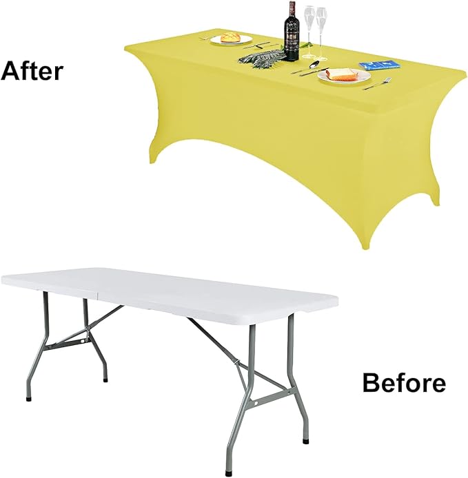 FORLIFE 2Pack Spandex Table Covers，Fitted Tablecloth for Rectangular Tables, Stretch Patio Table Covers, Universal Spandex Table Cover for Wedding, Banquet, Party (6ft, Yellow)