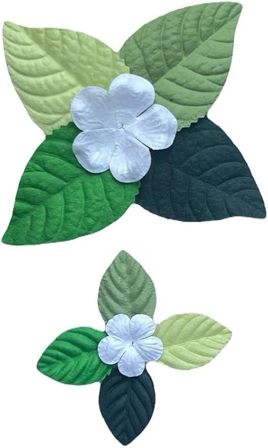 100 Pcs Handmade Mixed Mulberry Paper Flowers Petals and Leaves Scrapbooking Wedding DIY Craft Supplies Card (White Colors Flowers/Green Tone Leaves)