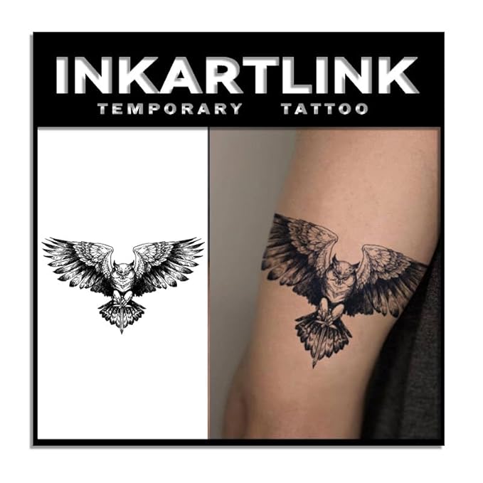 INKARTLINK Tattoo Tech, 2 Sheets Medium Semi Permanent Tattoo, Adult Art Design Temporary Tattoos, Lasts 1-2 Weeks, Waterproof, Realistic Look, No Reflection (Eagle Totem)