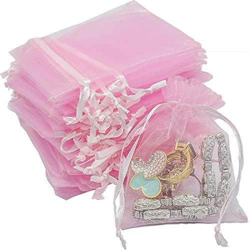 TheDisplayGuys 48-Pack 3x4 Pink Sheer Organza Gift Bags with Drawstring, Jewelry Candy Treat Wedding Party Favors Mesh Pouch