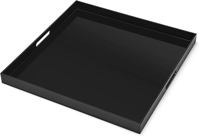 20×20 inches Oversized Black Acrylic Ottoman Tray Extra Large Decorative Tray Spill-Proof Serving Trays with Handles King-Size Safe Edge Organizer for Coffee Table Countertop Breakfast