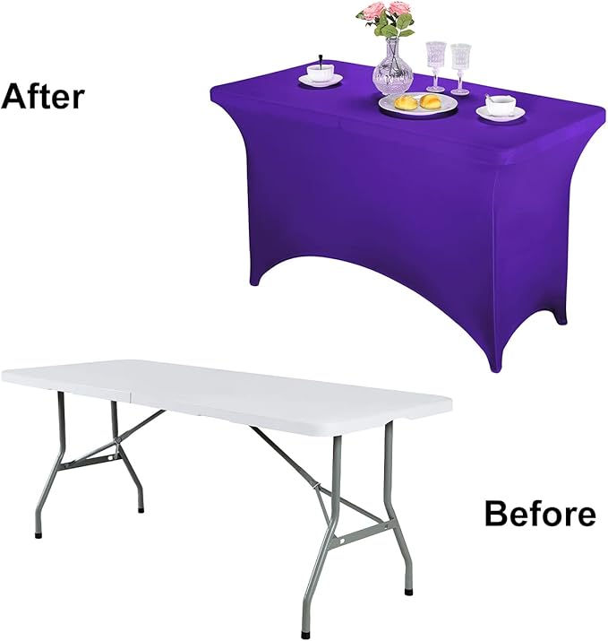FORLIFE Spandex Table Covers，Fitted Tablecloth for Rectangular Tables, Stretch Patio Table Covers, Universal Spandex Table Cover for Wedding, Banquet, Party (4ft, Purple)