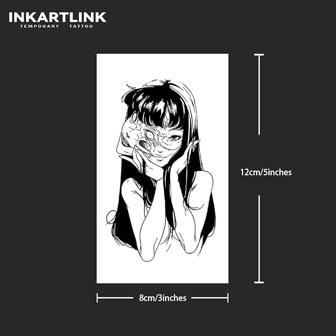 INKARTLINK Temporary Tattoos, 2 Sheets Medium Semi Permanent Tattoo Adult Art Design Waterproof Temp Tattoo Party Favors Realistic Look, No Adhesive, No Reflection, Lasts 1-2 Weeks (Hallucination)