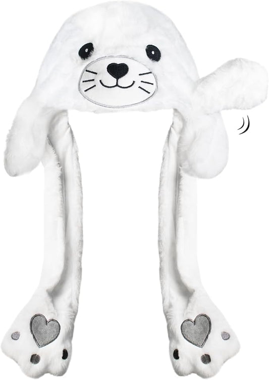 Plush Ear Moving Jumping Hat,Cute Fluffy Cap, Soft Warm HeadWear