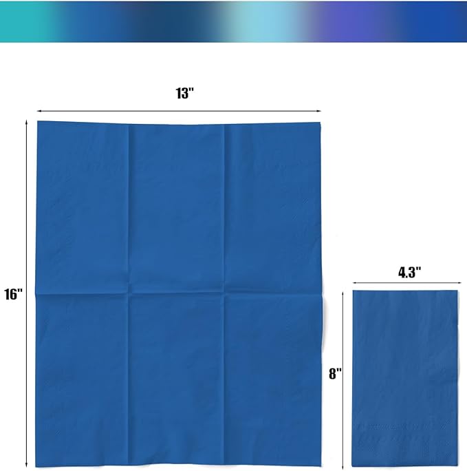 qiqee Blue Paper Napkins 13 * 16inch Guest Paper Disposable Towels Napkin Paper Hand Towels for Wedding, Dinner, Birthday Party, Dessert Cocktail ＆ Kitchen Napkins（ 120 Count）